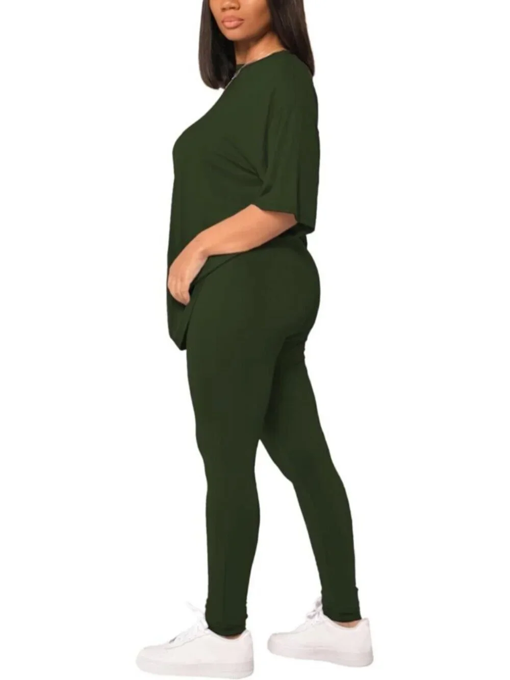 Women's Army Green 2 Piece Outfits Summer Sweatsuits Drop Shoulder Tracksuits